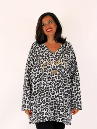 Tunique col V léopard AMADA blanc