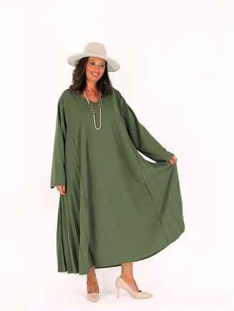 Robe longue grande taille DANIA plissée kaki