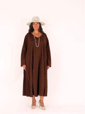 Robe longue grande taille DANIA plissée chocolat
