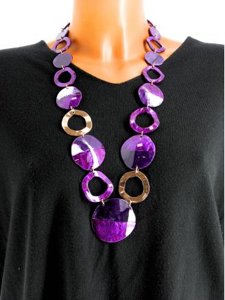Collier sautoir résine de qualité CL5115 doré et violet