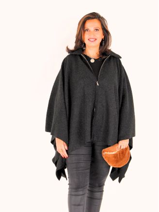 Cape poncho grande taille KIONA noir