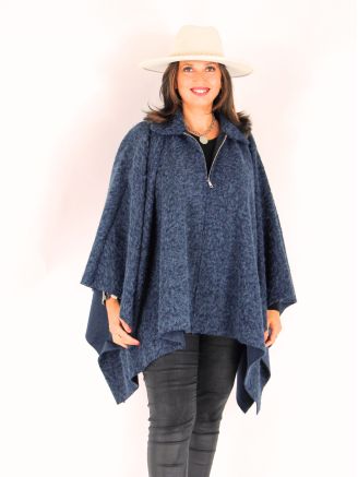 Cape poncho grande taille KIONA bleu marine