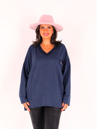 Tunique grande taille coton TEREZINA bleu marine