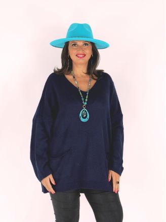 Pull maille douce laine et mohair NILZA bleu marine