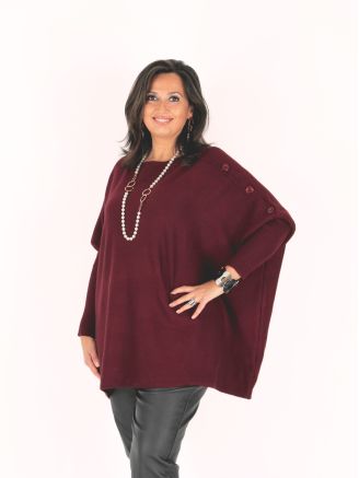 Pull poncho grande taille maille ultra douce LUCILA bordeaux