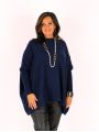 Pull poncho grande taille maille ultra douce LUCILA bleu marine