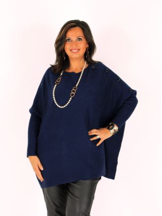 Pull poncho grande taille maille ultra douce LUCILA bleu marine