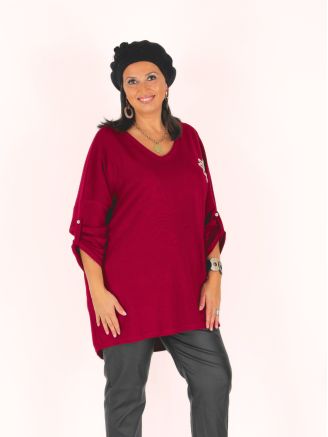 Pull tunique grande taille maille douce STEFFANIE bordeaux