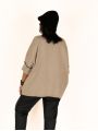 Pull tunique grande taille col montant MATILDE beige