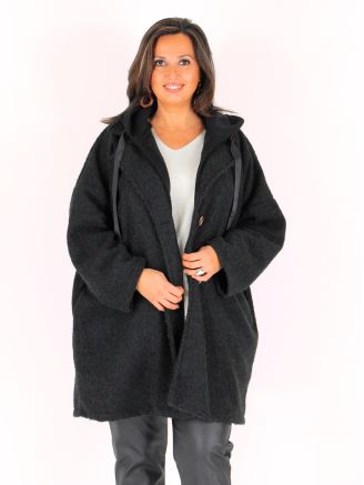 Manteau à capuche superposée ODILIA noir