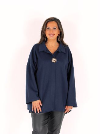 Tunique grande taille ANGELIKA en viscose douce bleu marine