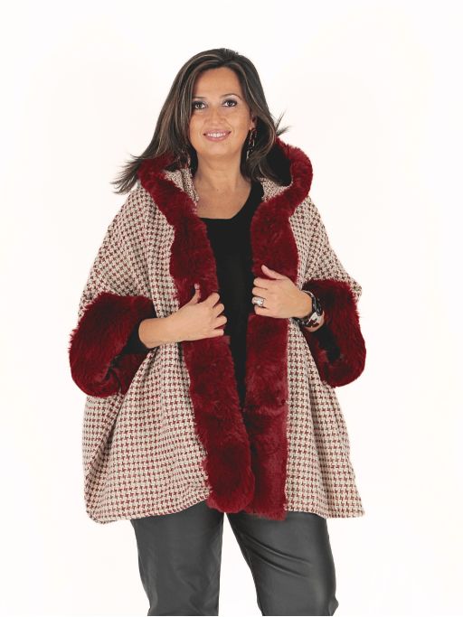 Cape poncho laine tweed MIREYA bordeaux