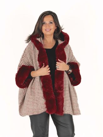 Cape poncho laine tweed MIREYA bordeaux