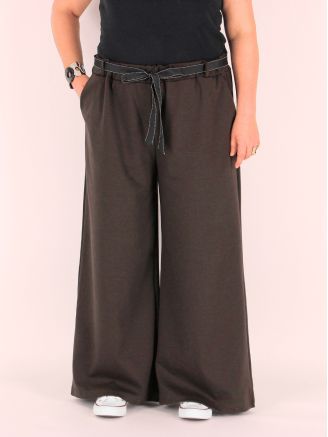 Pantalon grande taille stretch ROSARIO coupe large chocolat