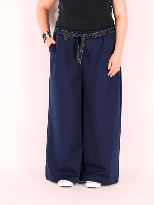 Pantalon grande taille stretch ROSARIO coupe large bleu marine