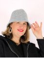 Chapeau cloche HB437 en laine et angora doublé gris