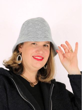 Chapeau cloche HB437 en laine et angora doublé gris