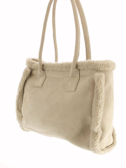 Sac cabas CINTIA en suédine et bouclette beige