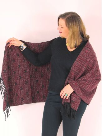 Echarpe avec laine douce et chaude à motif cœurs SC36 bordeaux