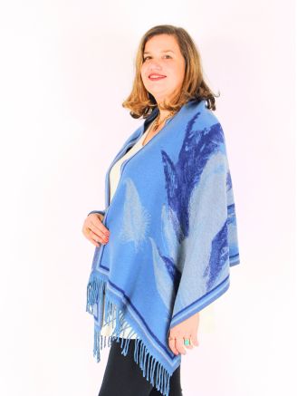 Echarpe douce et chaude motif plumes SC73 bleu jeans